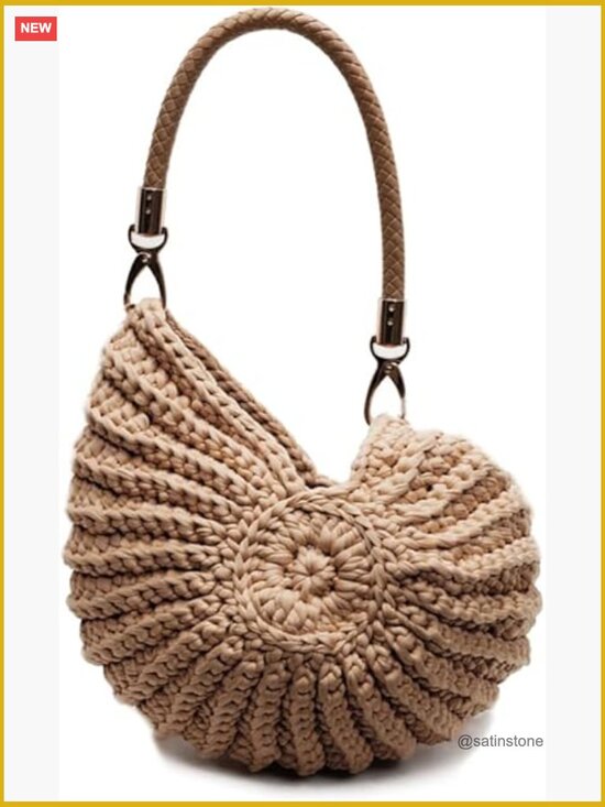 Handbags - Handmade Crochet Seashell Purse with Pearl Chain Woven Crossbody Beach Bag